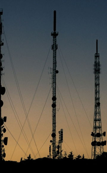 black towers during sunset